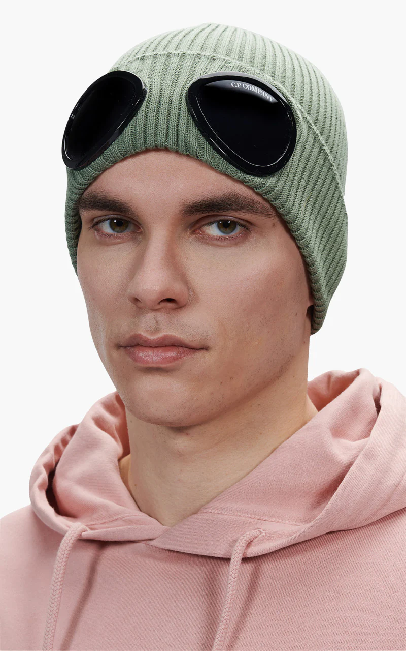 C.P. Company Cotton Goggle Beanie Bronze Green - Image 2
