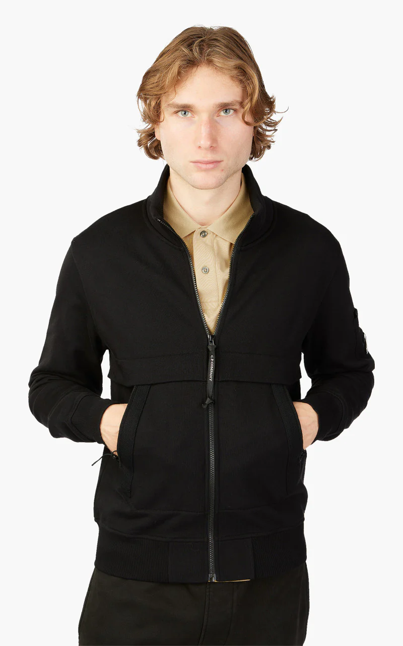 C.P. Company Diagonal Raised Fleece Full Zipped Sweatshirt Black - Image 4
