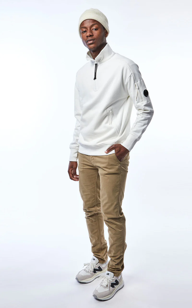 C.P. Company Diagonal Raised Fleece Half Zip Jumper Gauze White - Image 3