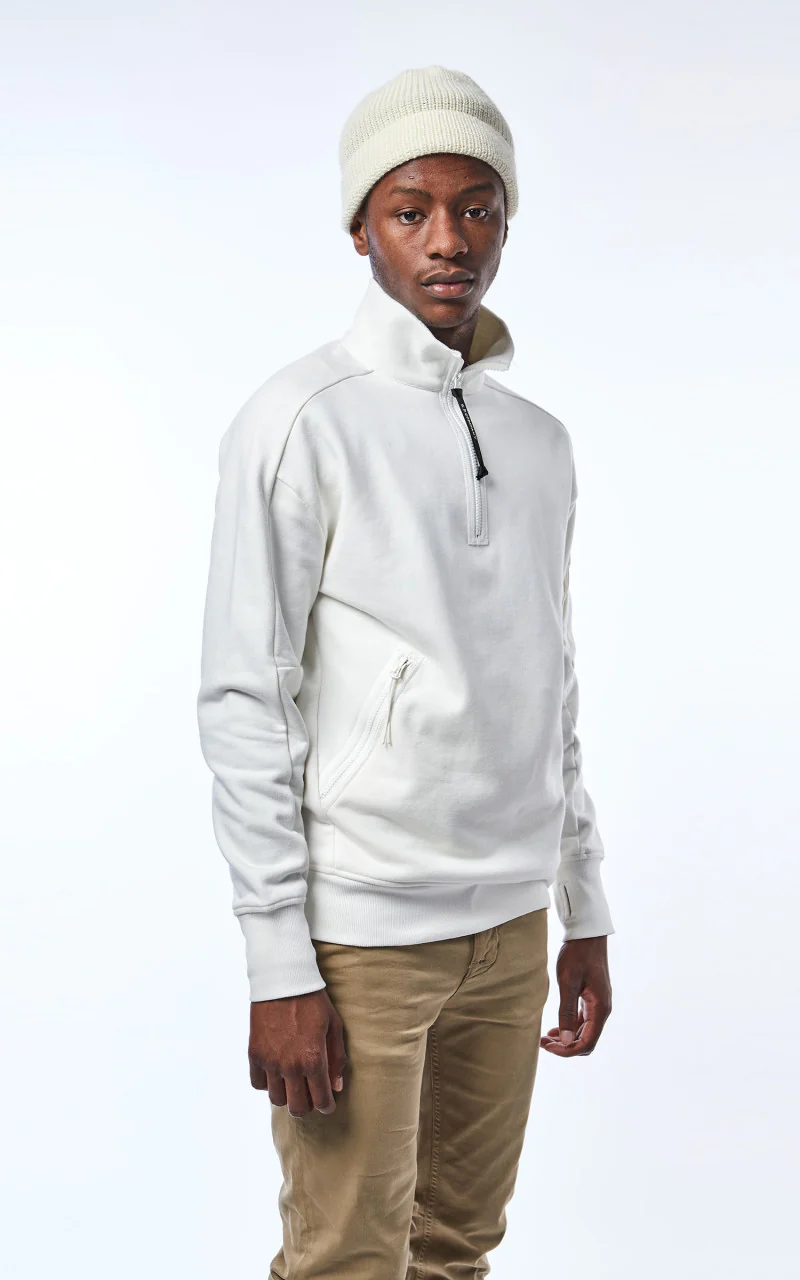 C.P. Company Diagonal Raised Fleece Half Zip Jumper Gauze White - Image 4