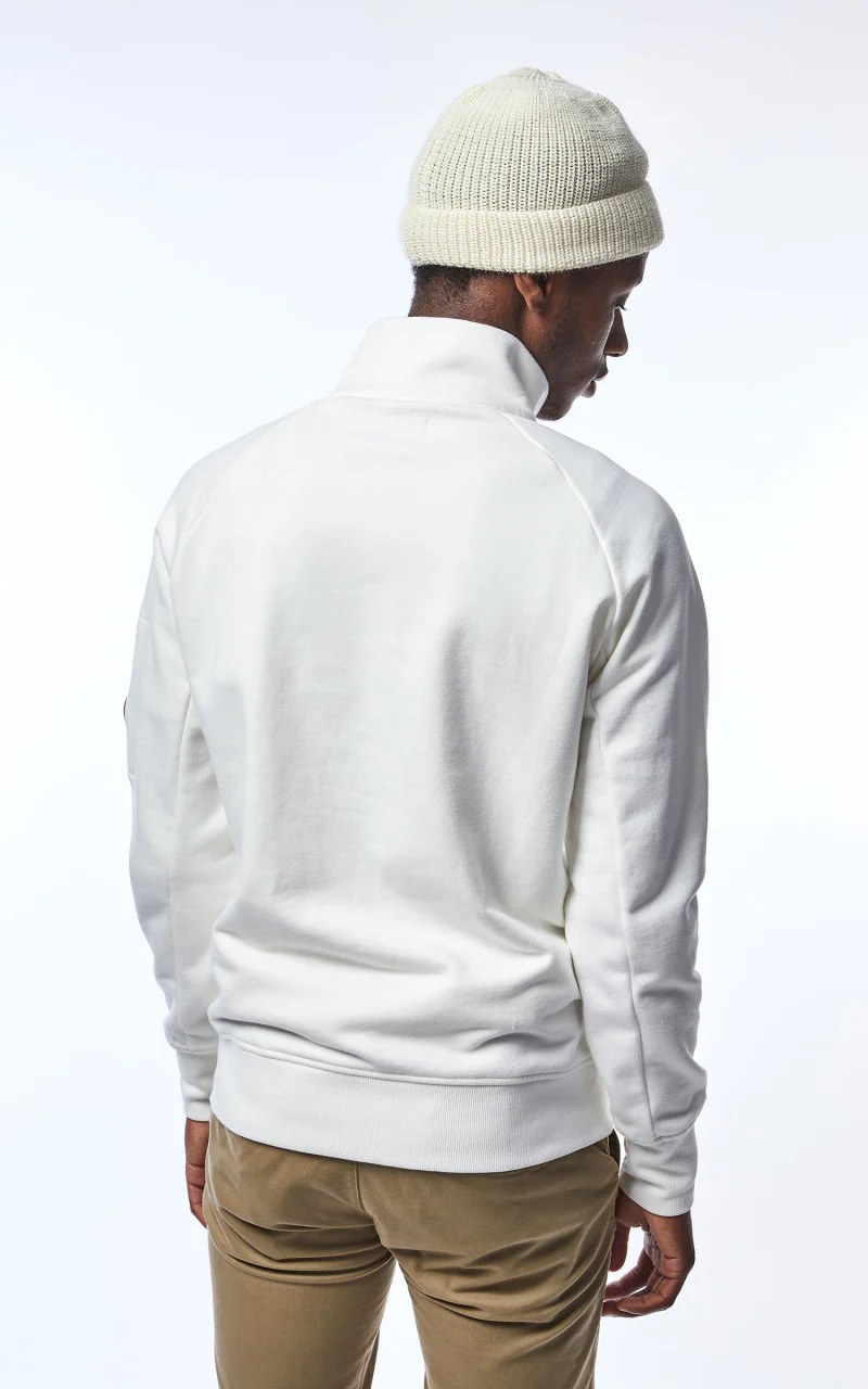 C.P. Company Diagonal Raised Fleece Half Zip Jumper Gauze White - Image 5