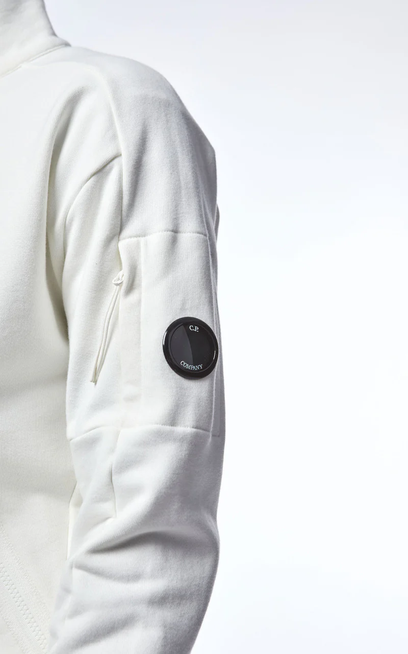 C.P. Company Diagonal Raised Fleece Half Zip Jumper Gauze White - Image 6