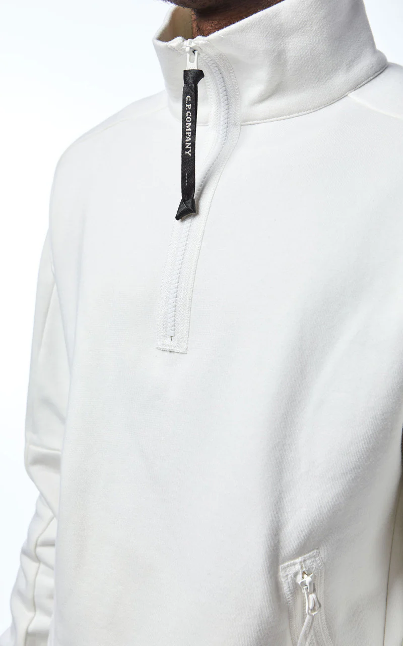 C.P. Company Diagonal Raised Fleece Half Zip Jumper Gauze White - Image 7