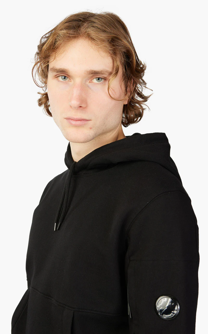 C.P. Company Diagonal Raised Fleece Hoodie Black - Image 5