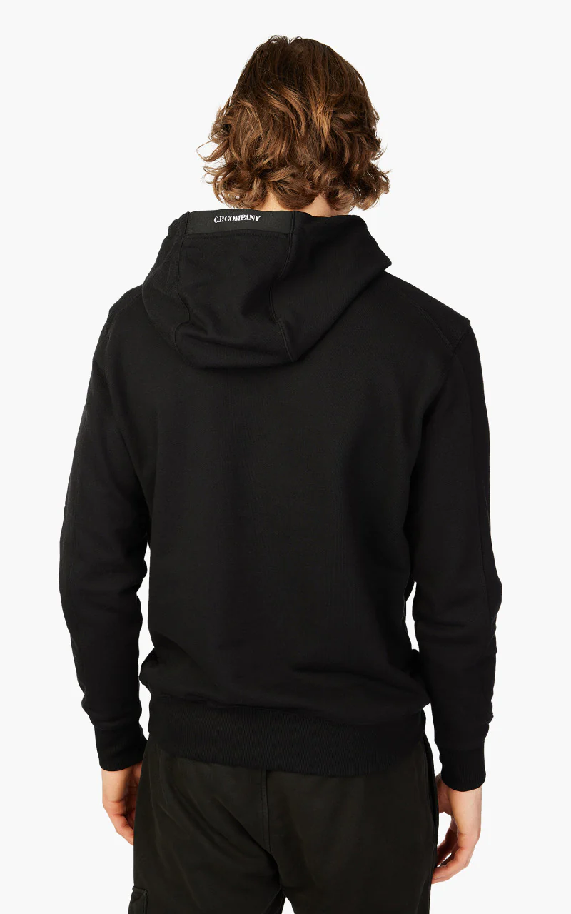 C.P. Company Diagonal Raised Fleece Hoodie Black - Image 6
