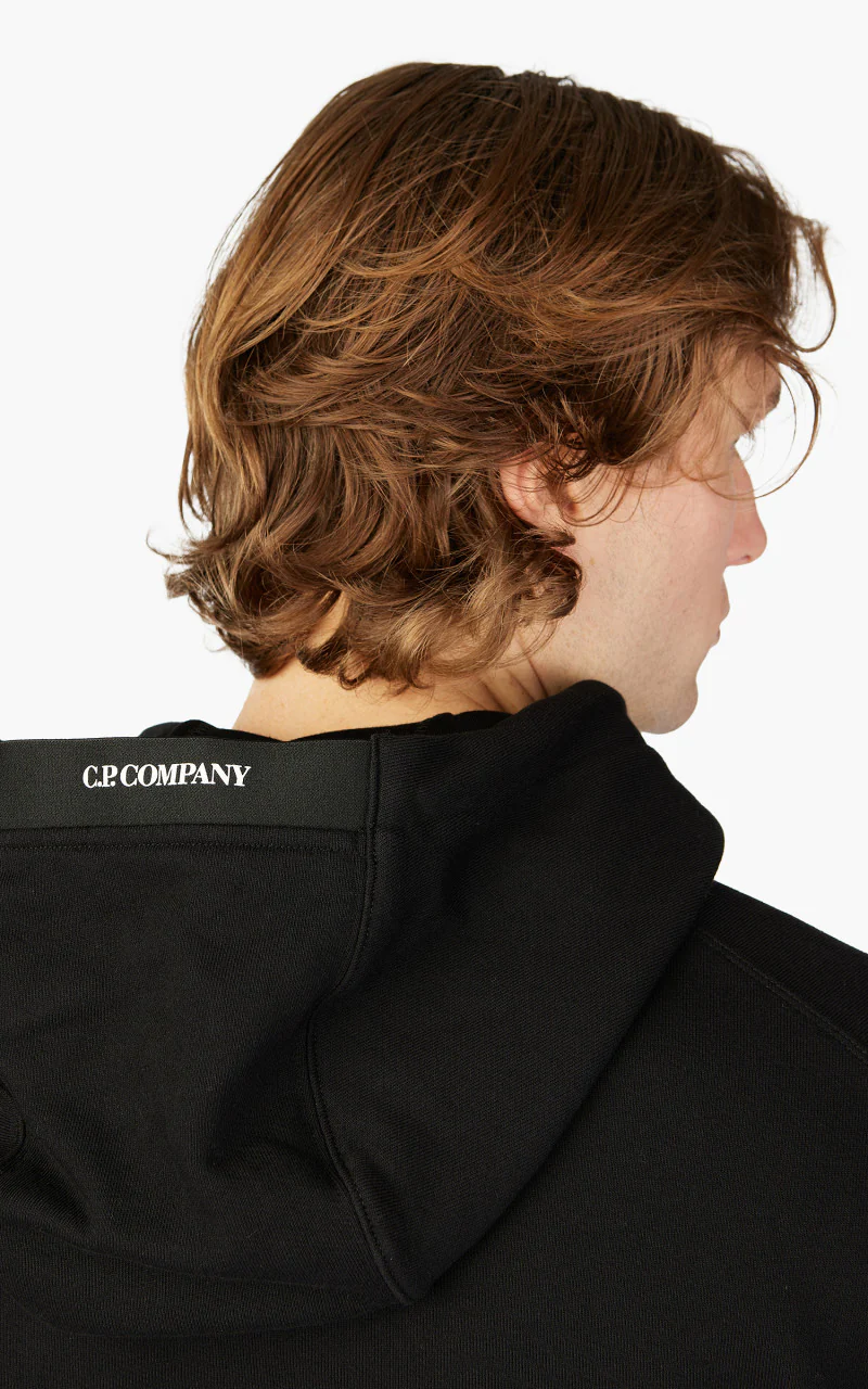 C.P. Company Diagonal Raised Fleece Hoodie Black - Image 7