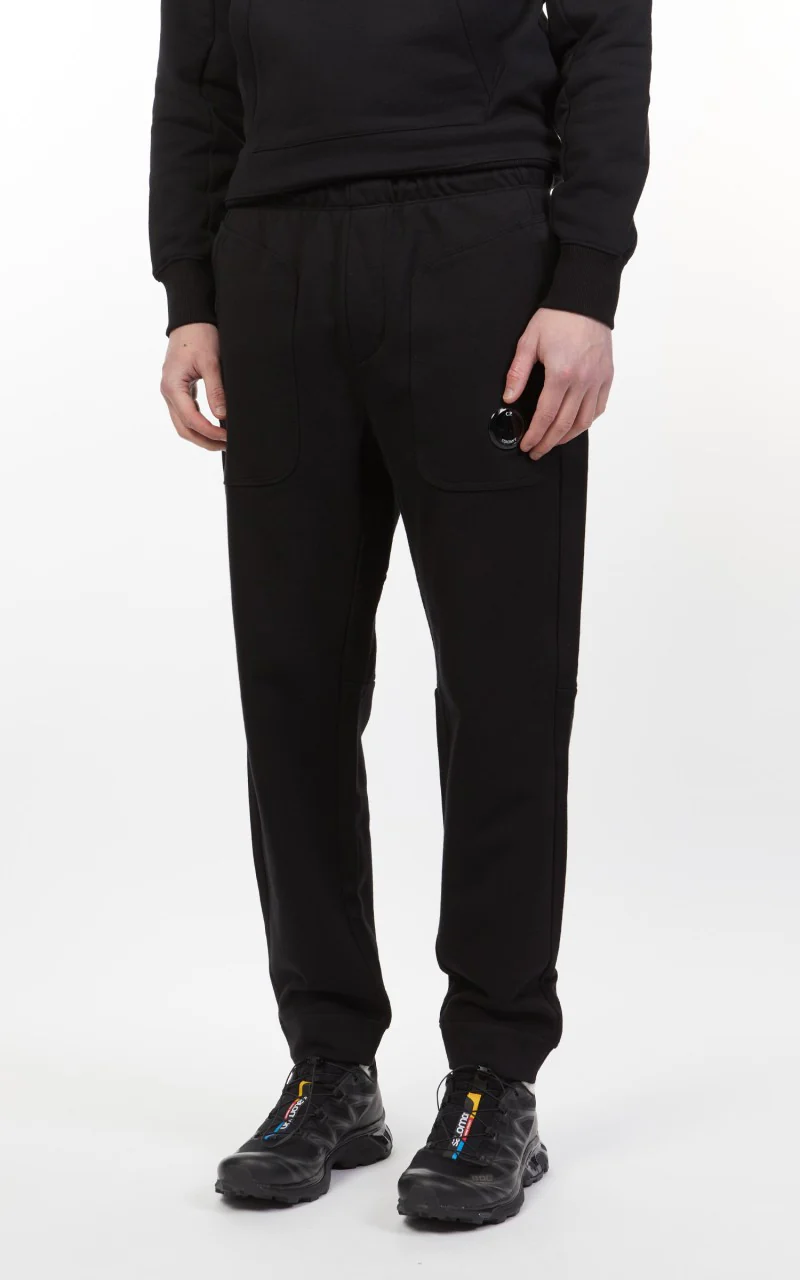 C.P. Company Diagonal Raised Fleece Mixed Sweat Pants Black - Image 4