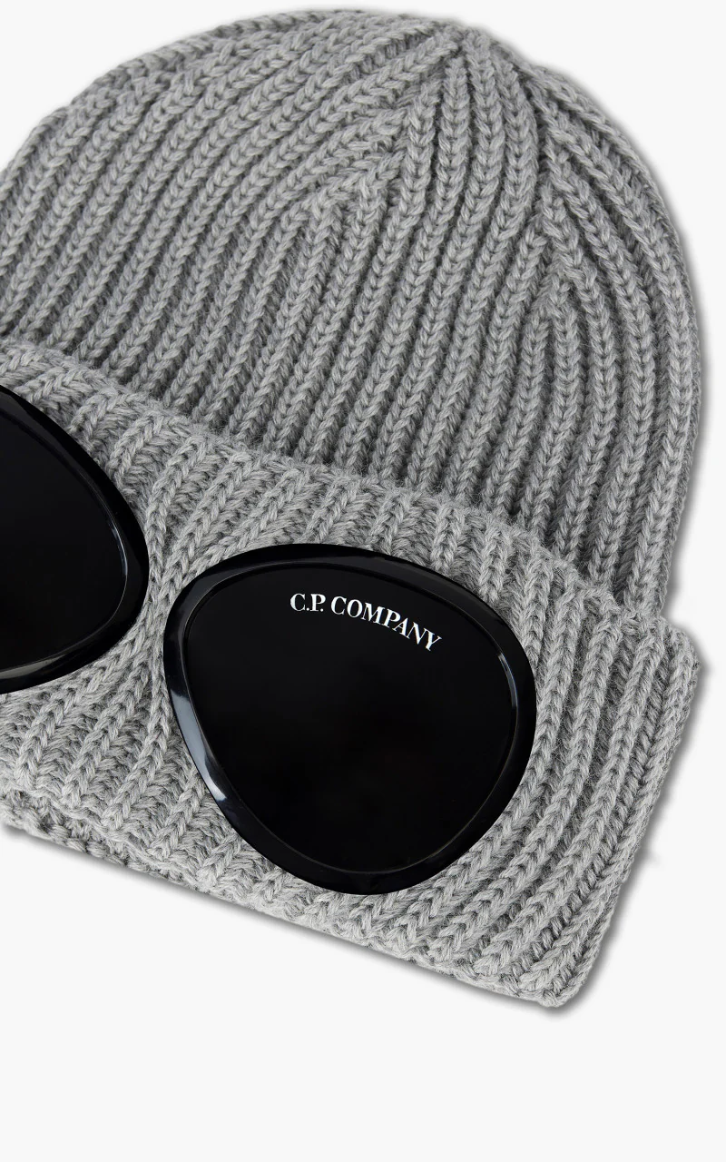 C.P. Company Extra Fine Merino Wool Goggle Beanie Grey Melange - Image 2