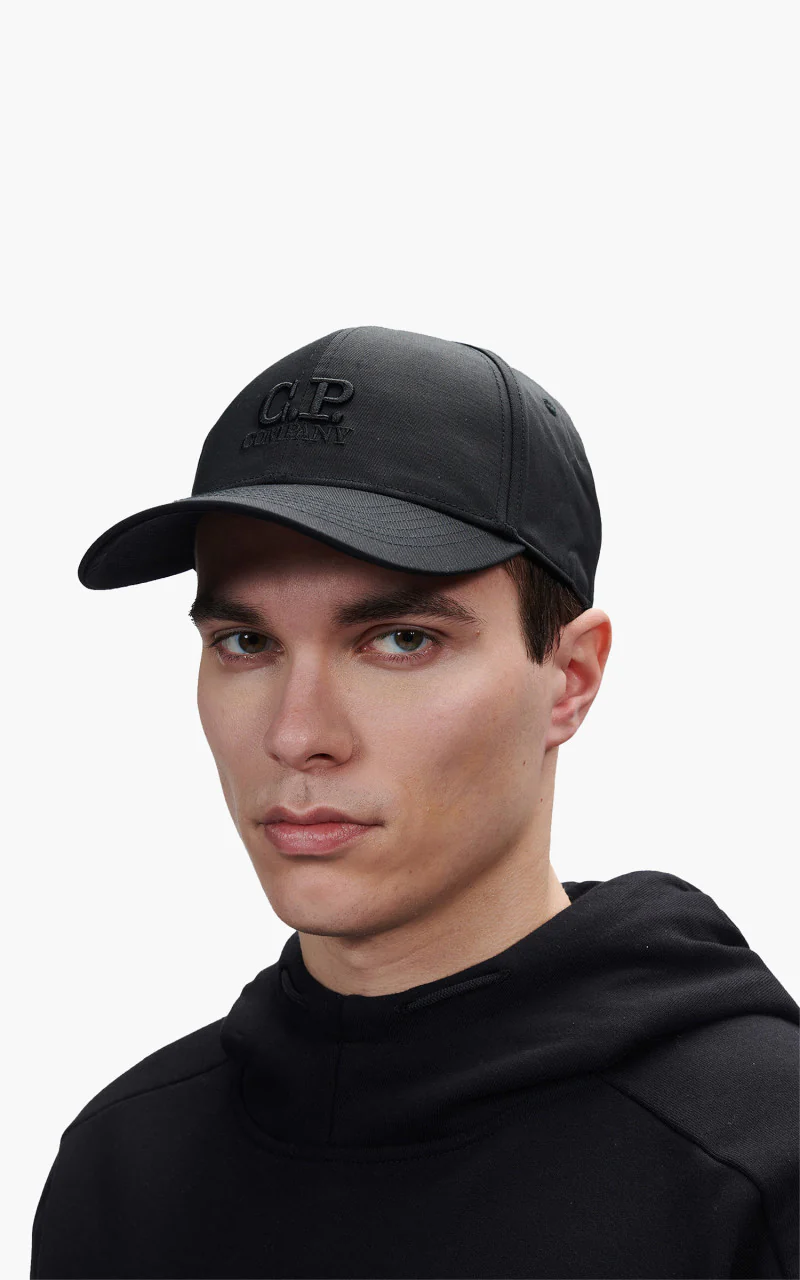C.P. Company Gabardine Logo Cap Black - Image 2