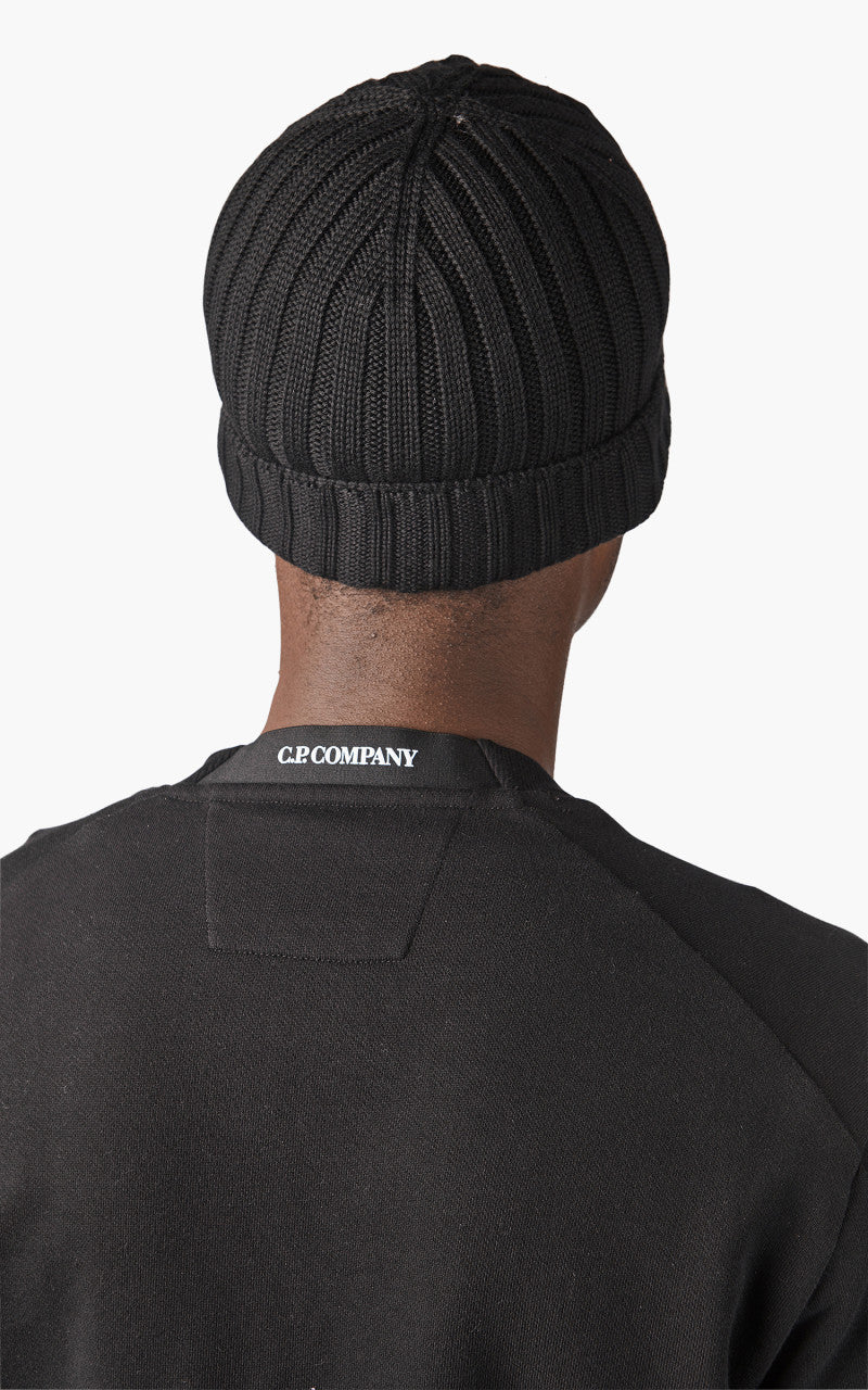 C.P. Company Knit Cap Extra Fine Merino Wool Black - Image 3