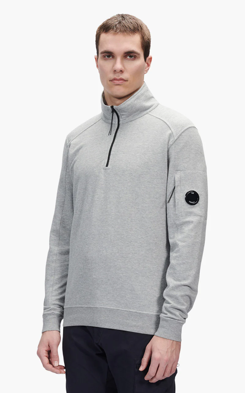 C.P. Company Light Fleece Half Zipped Sweatshirt Grey Melange - Image 2