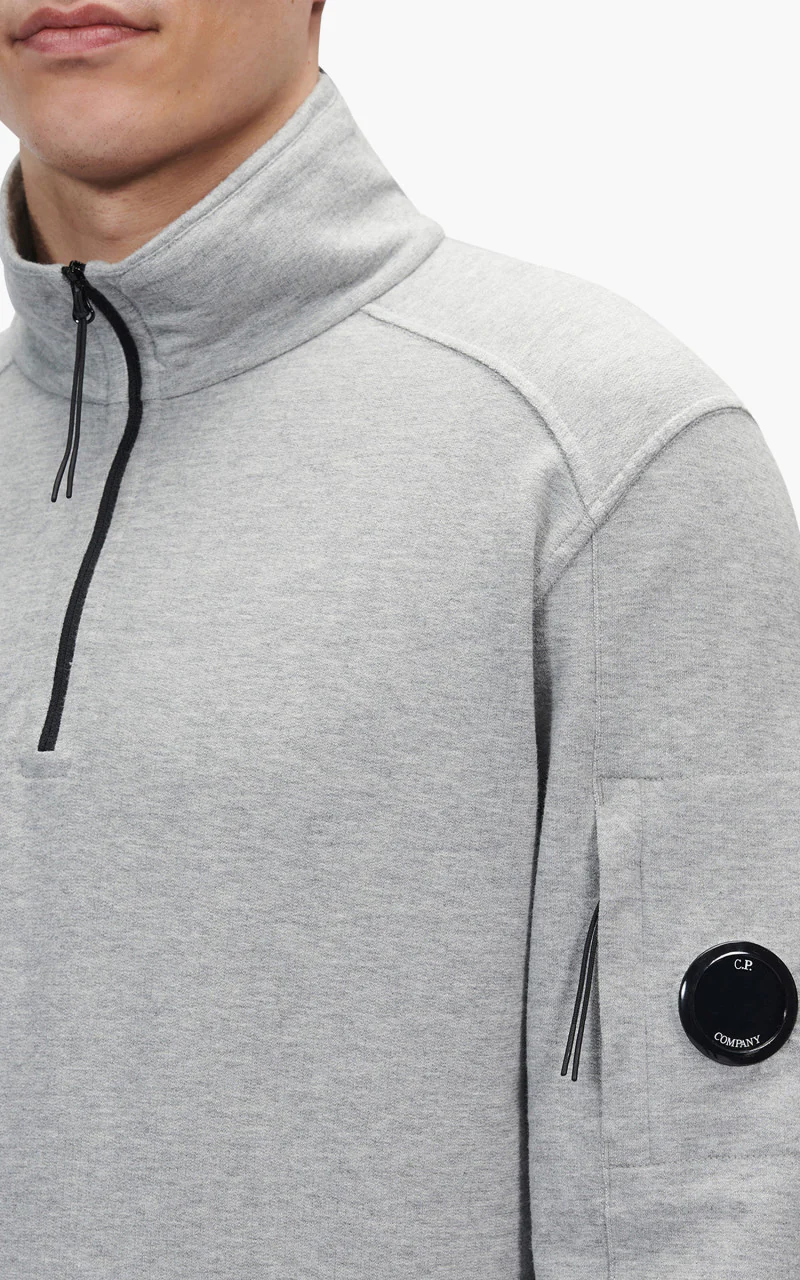 C.P. Company Light Fleece Half Zipped Sweatshirt Grey Melange - Image 3
