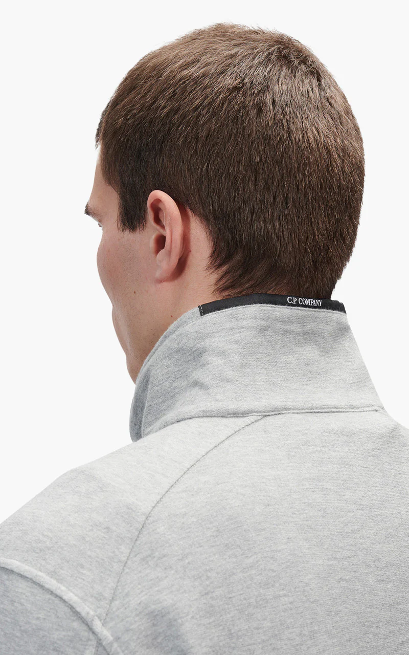 C.P. Company Light Fleece Half Zipped Sweatshirt Grey Melange - Image 4