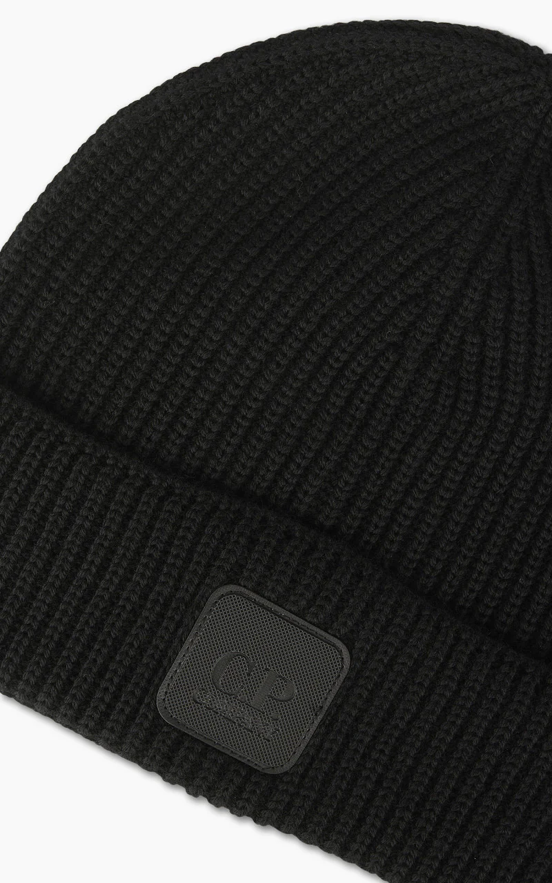 C.P. Company Metropolis Series Extrafine Merino Wool Logo Beanie Black - Image 2