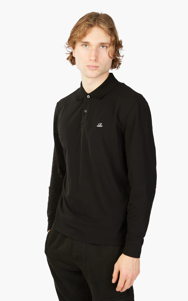 C.P. Company Stretch Piquet Long Sleeved Polo Shirt Black - Image 4