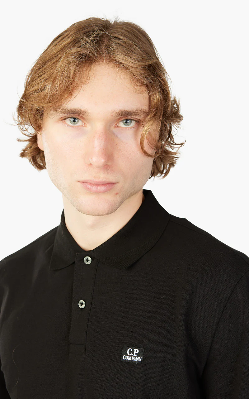 C.P. Company Stretch Piquet Long Sleeved Polo Shirt Black - Image 5