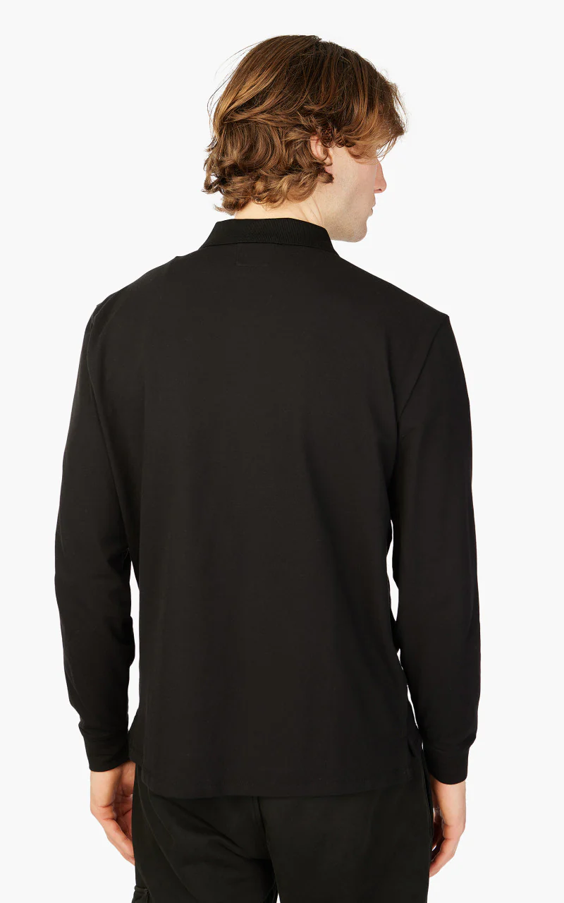 C.P. Company Stretch Piquet Long Sleeved Polo Shirt Black - Image 6