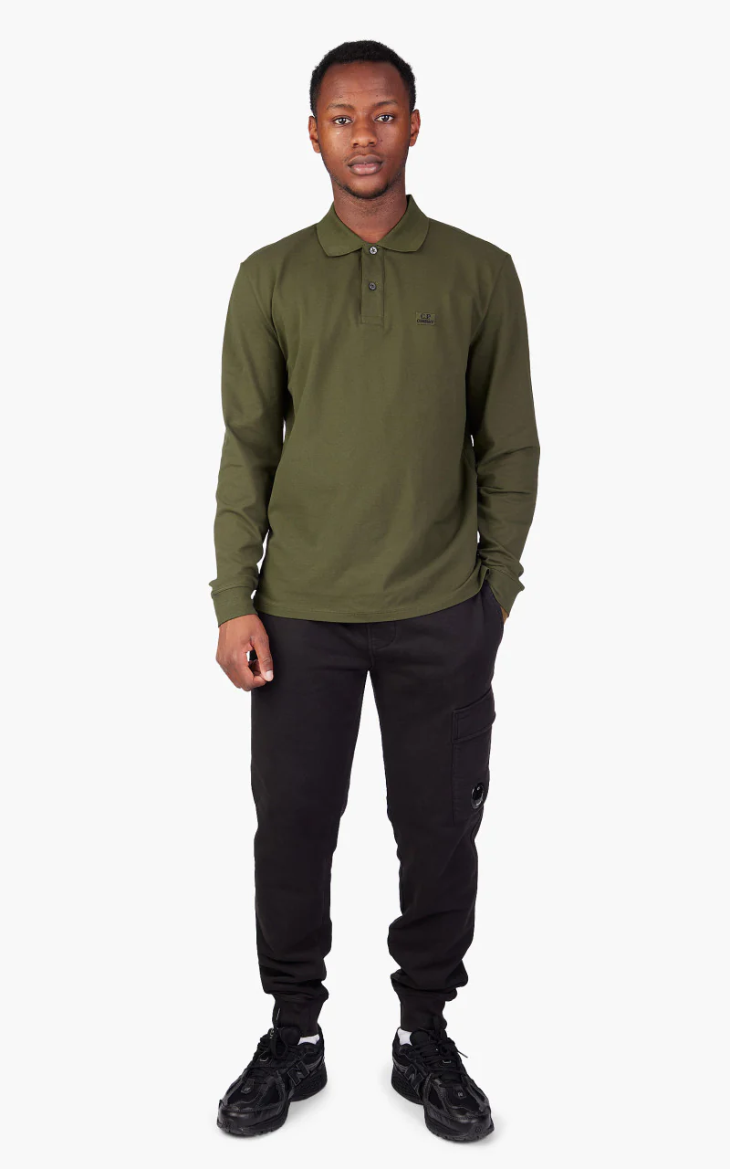 C.P. Company Stretch Piquet Long Sleeved Polo Shirt Ivy Green - Image 2