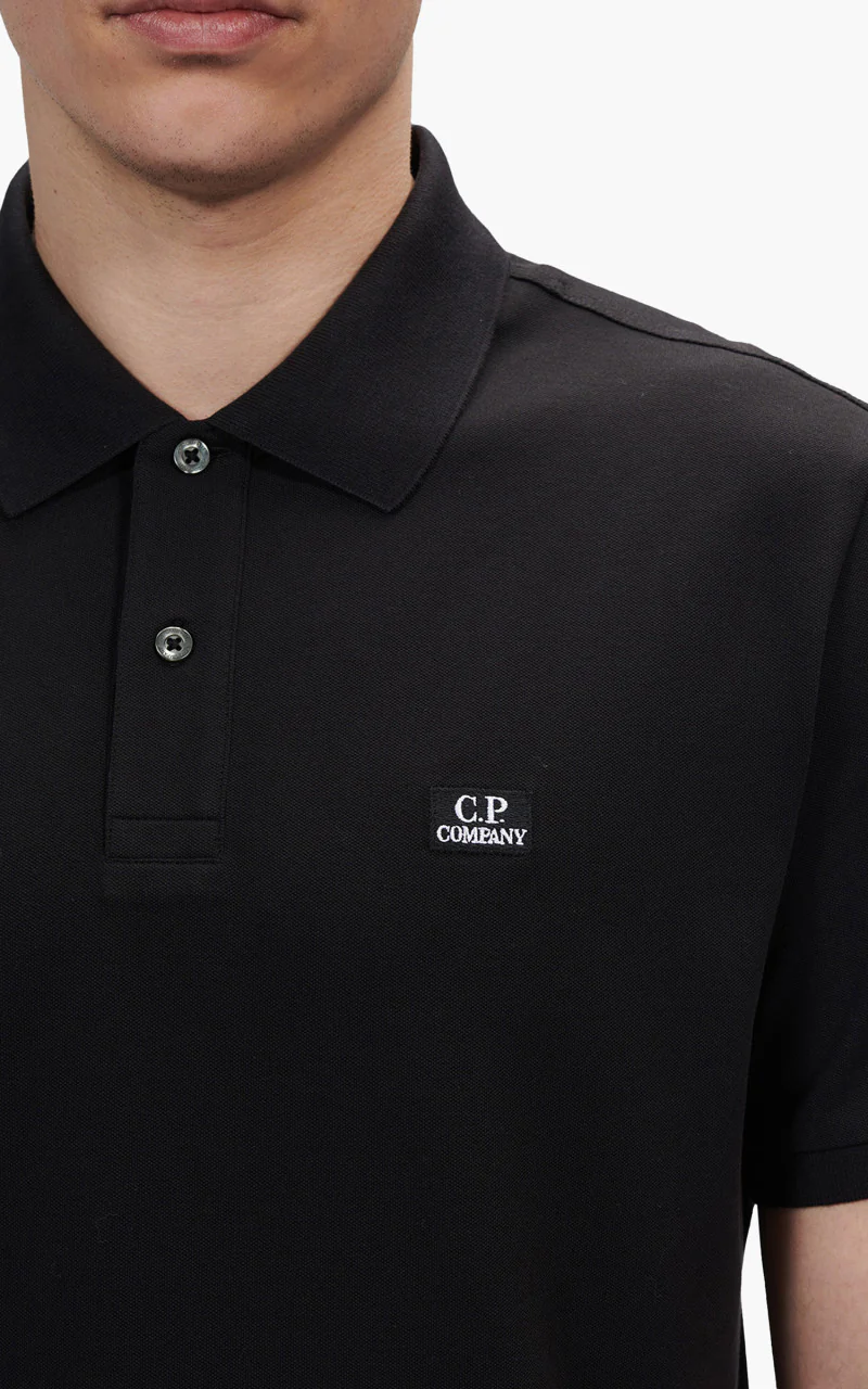 C.P. Company Stretch Piquet Polo Shirt Black - Image 3