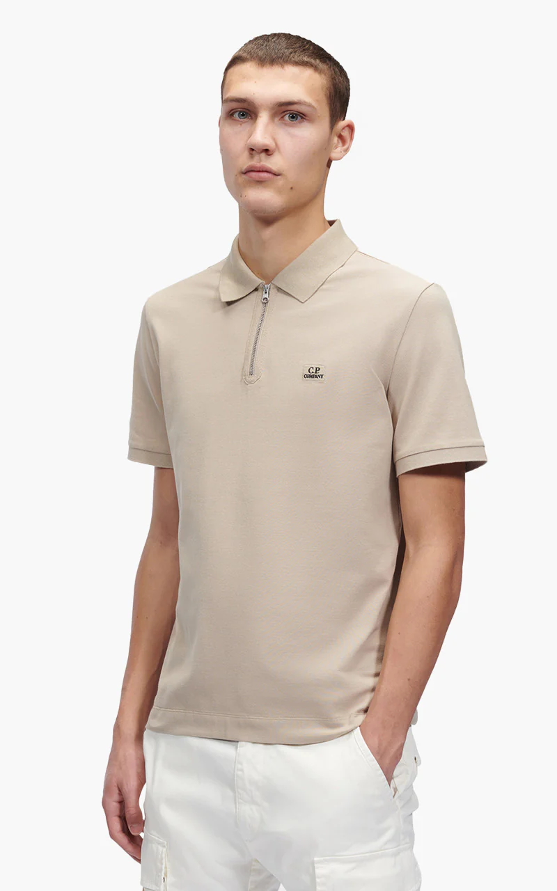 C.P. Company Stretch Piquet Slim Zipped Polo Shirt Cobblestone Brown - Image 4