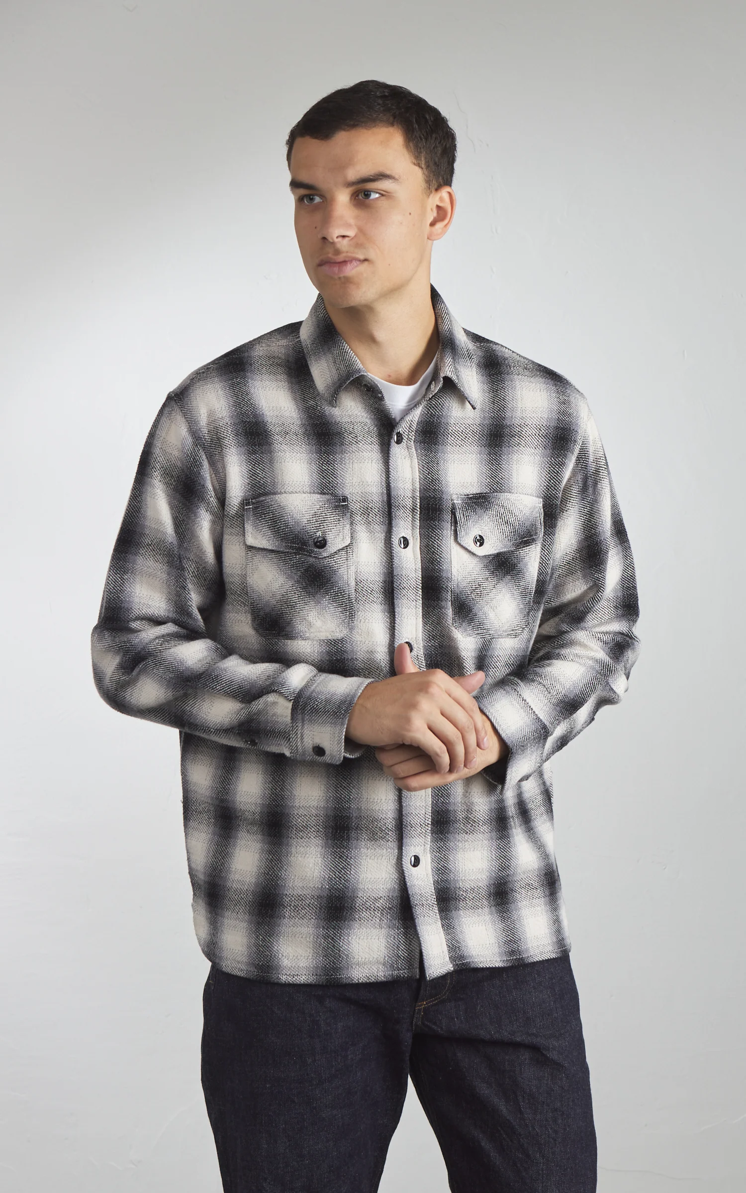 3sixteen Crosscut Flannel Plaid Cream/Black - Image 4