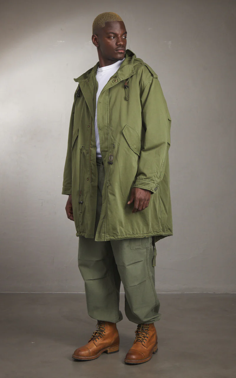 Denham Archive Fishtail Parka Japan Cotton Nylon Army Green - Image 2