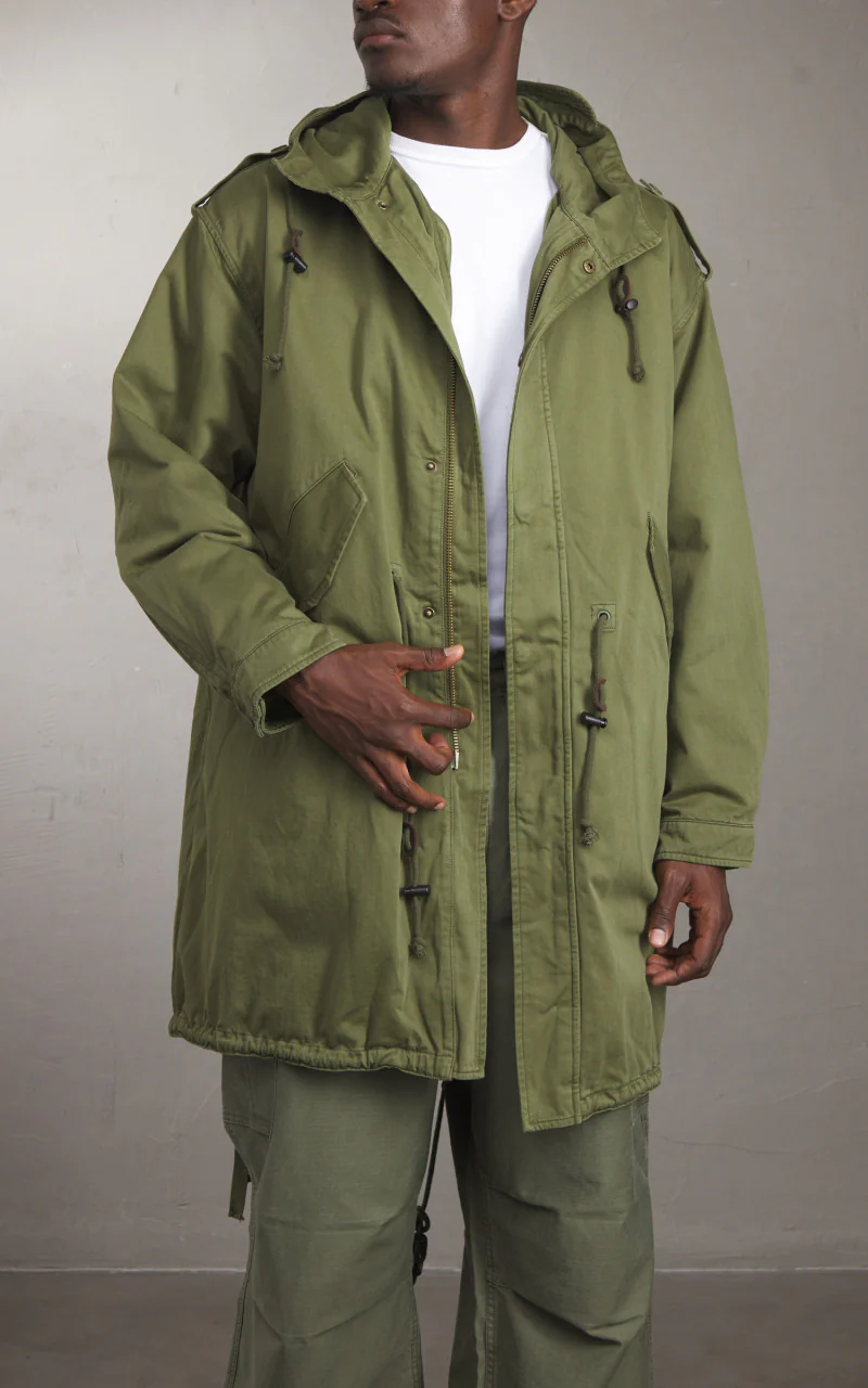 Denham Archive Fishtail Parka Japan Cotton Nylon Army Green - Image 3