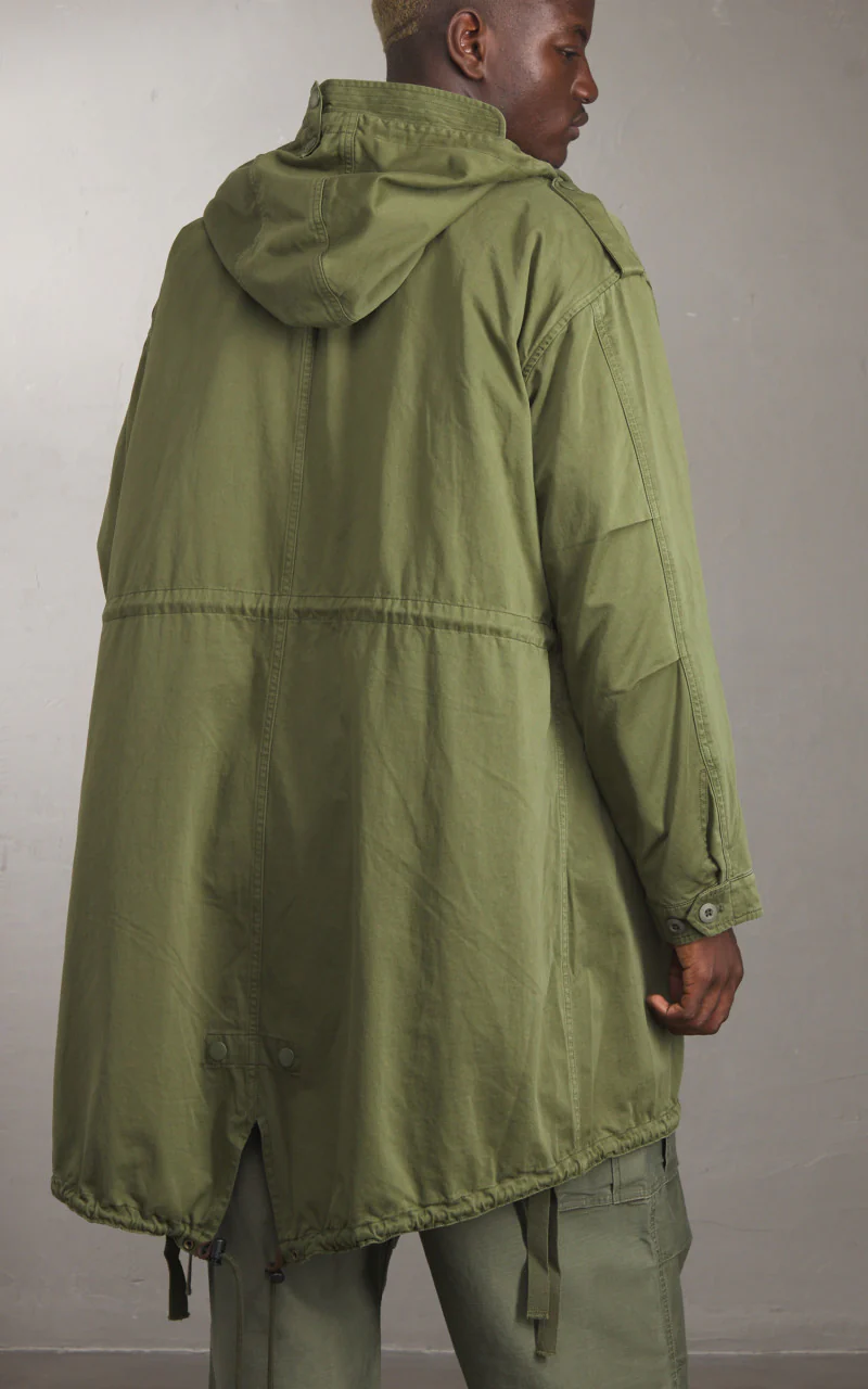 Denham Archive Fishtail Parka Japan Cotton Nylon Army Green - Image 7