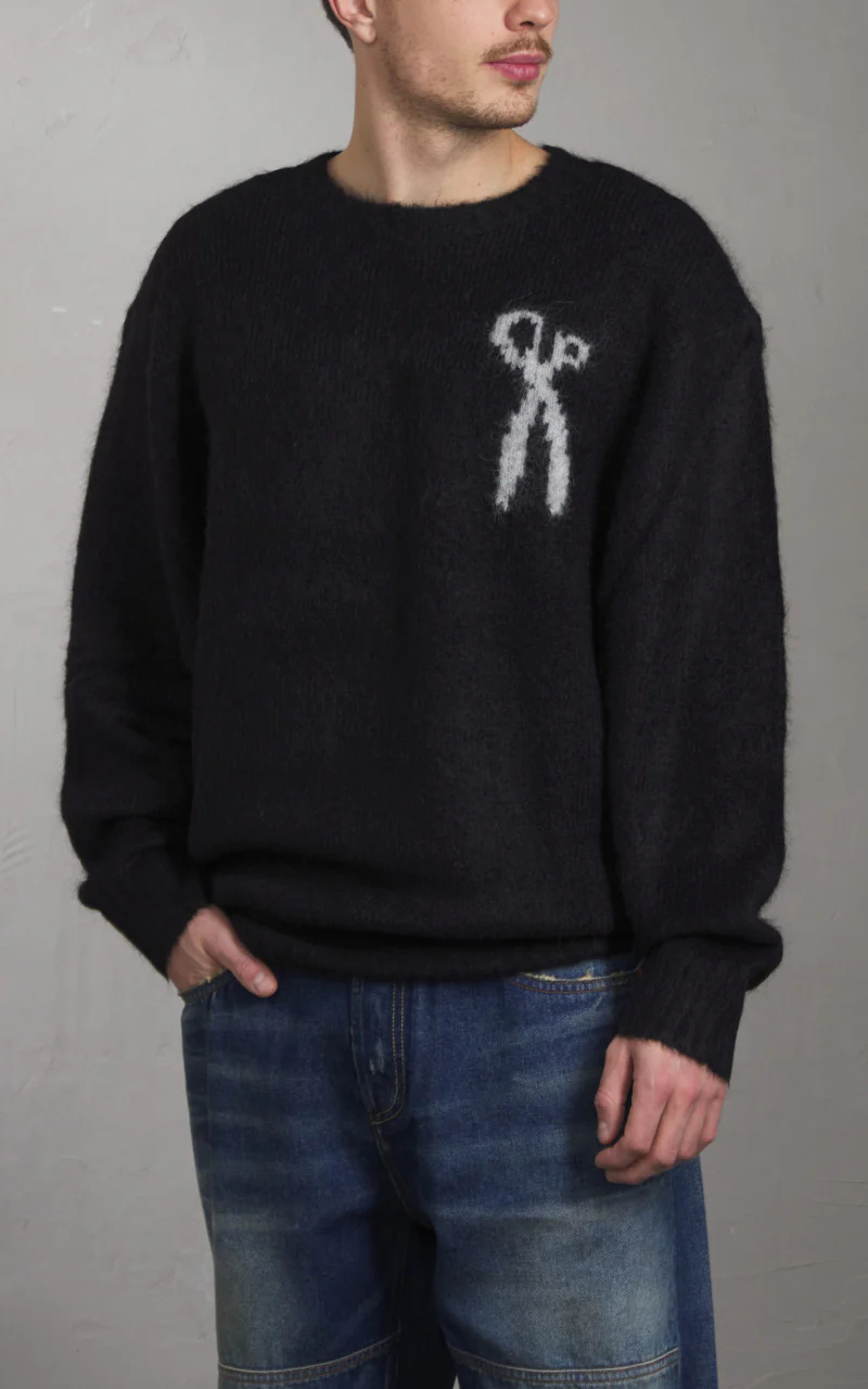 Denham Keagan Intarsia Sweater Hairy Knit Black - Image 2