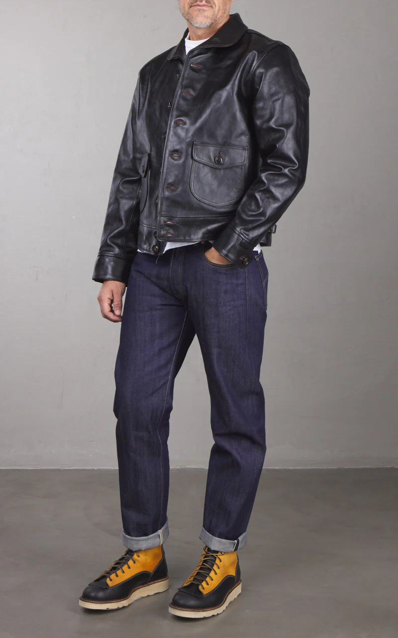 Double Helix Classic 1920s Horsehide Leather Jacket Black - Image 3