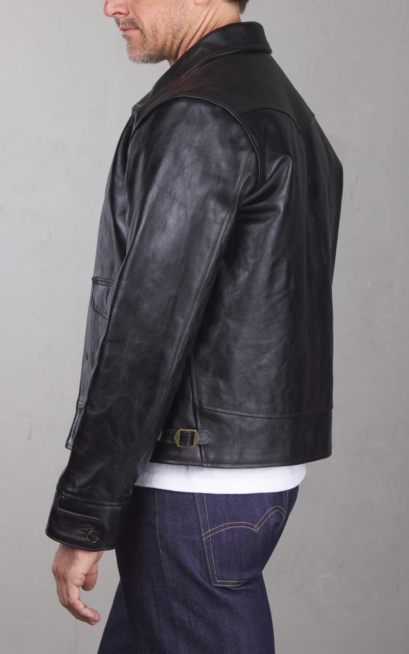 Double Helix Classic 1920s Horsehide Leather Jacket Black - Image 4