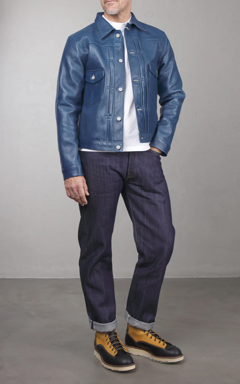 Double Helix Gold Digger Horsehide Leather Jacket Indigo - Image 4