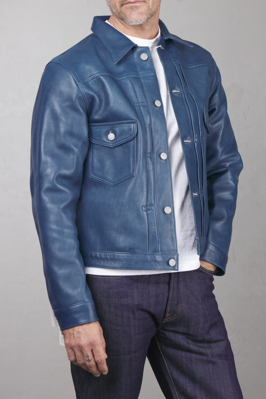 Double Helix Gold Digger Horsehide Leather Jacket Indigo - Image 6