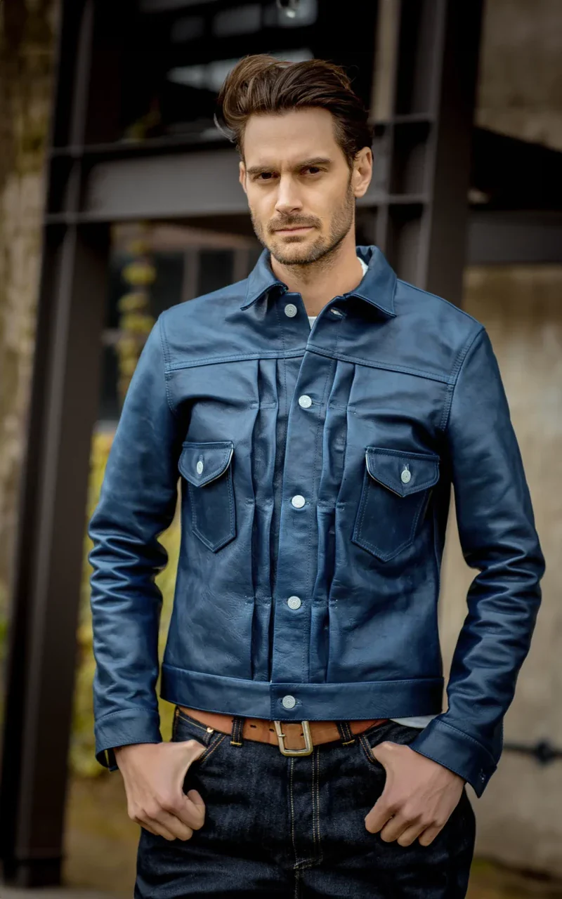 Double Helix Gold Digger Horsehide Leather Jacket Indigo - Image 8