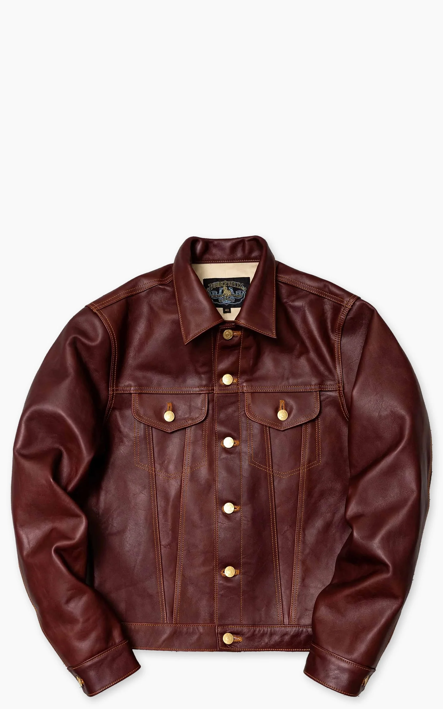 Double Helix Western Pioneer Horsehide Leather Jacket Burgundy - Image 12