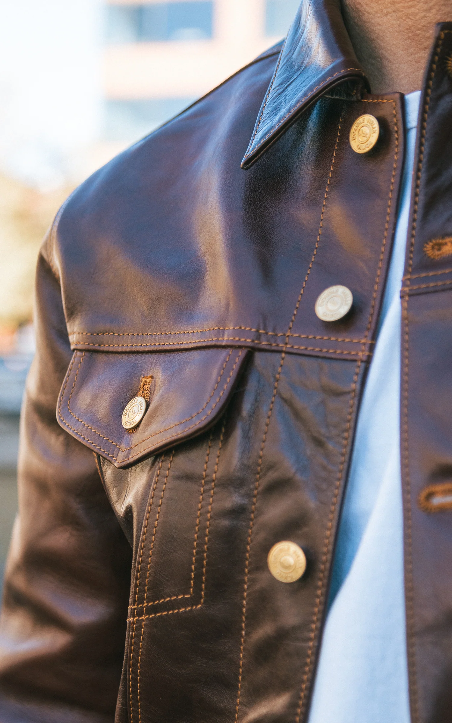 Double Helix Western Pioneer Horsehide Leather Jacket Burgundy - Image 4