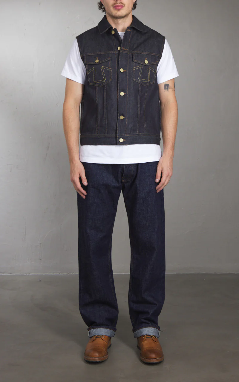Eat Dust Fit 736 Biker Denim Vest Indigo Blue 13.75oz - Image 4