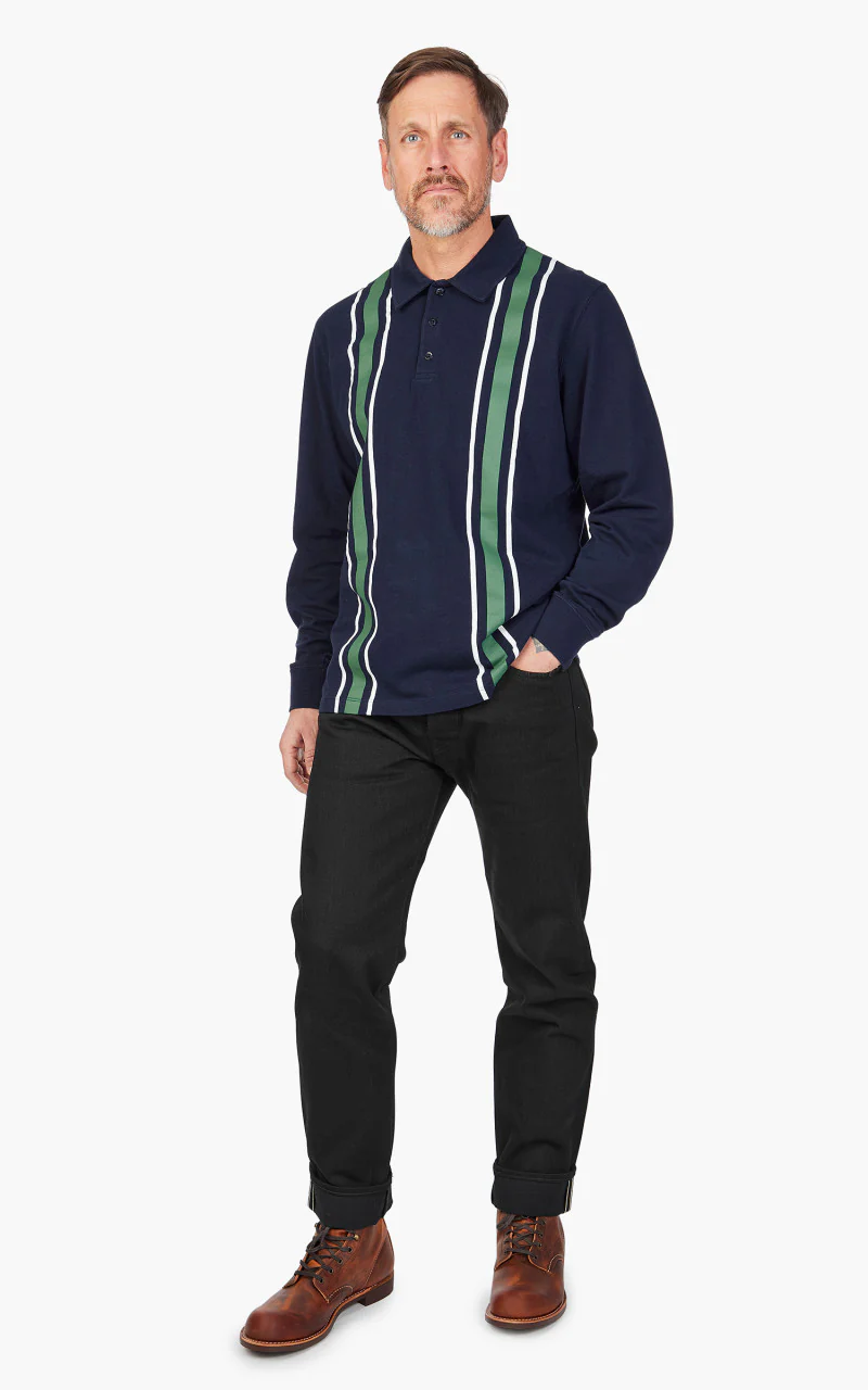 Edwin Club Stripes Polo LS Jersey Maritime Blue - Image 2