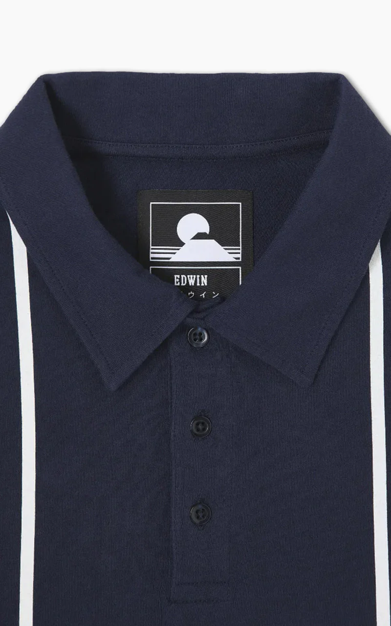 Edwin Club Stripes Polo LS Jersey Maritime Blue - Image 3