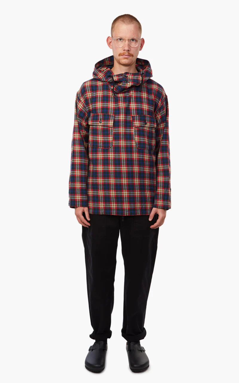 Engineered Garments Cagoule Shirt Navy/Red/White Cotton Flannel Plaid - Image 2