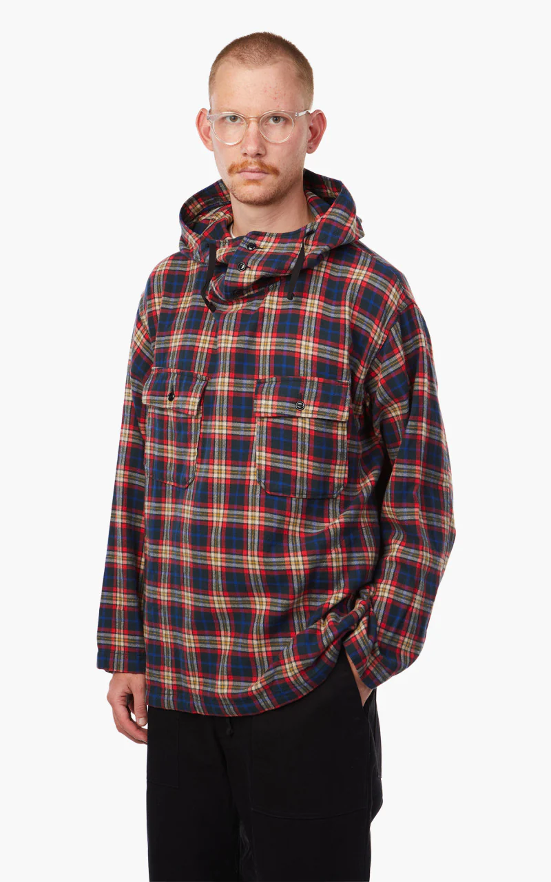 Engineered Garments Cagoule Shirt Navy/Red/White Cotton Flannel Plaid - Image 3