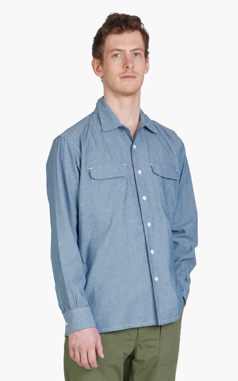 Engineered Garments Classic Shirt Cotton Chambray Light Blue - Image 5