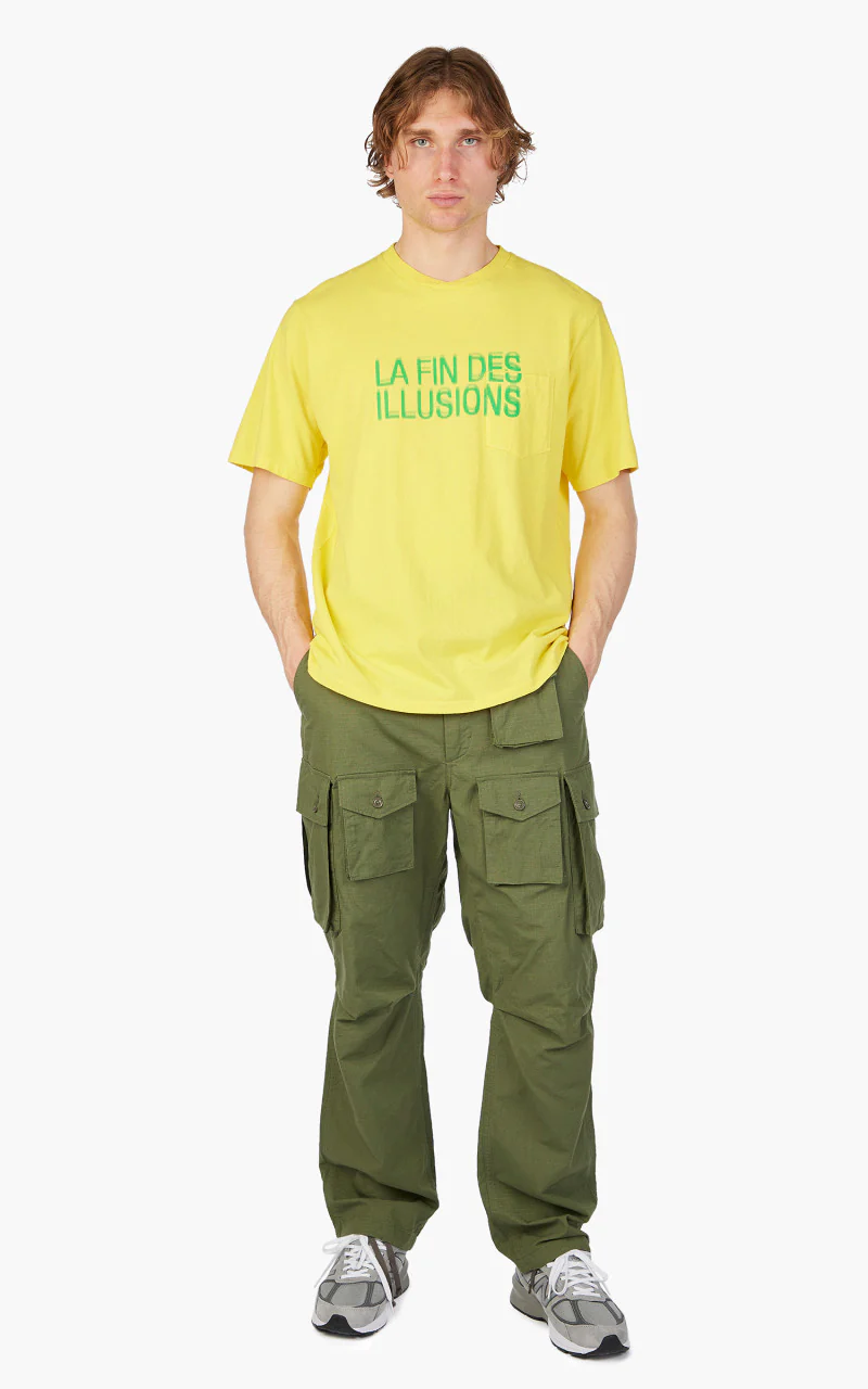 Engineered Garments Printed Cross Crew Neck Pocket T-Shirt Illusion Yellow - Image 2