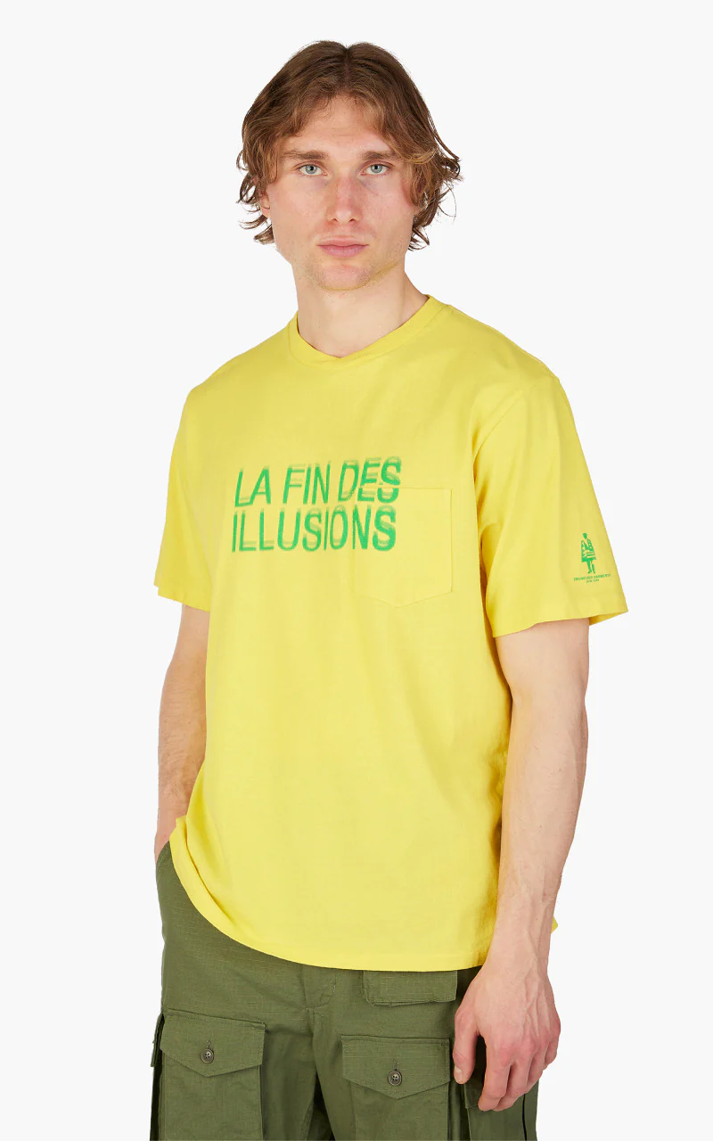 Engineered Garments Printed Cross Crew Neck Pocket T-Shirt Illusion Yellow - Image 4