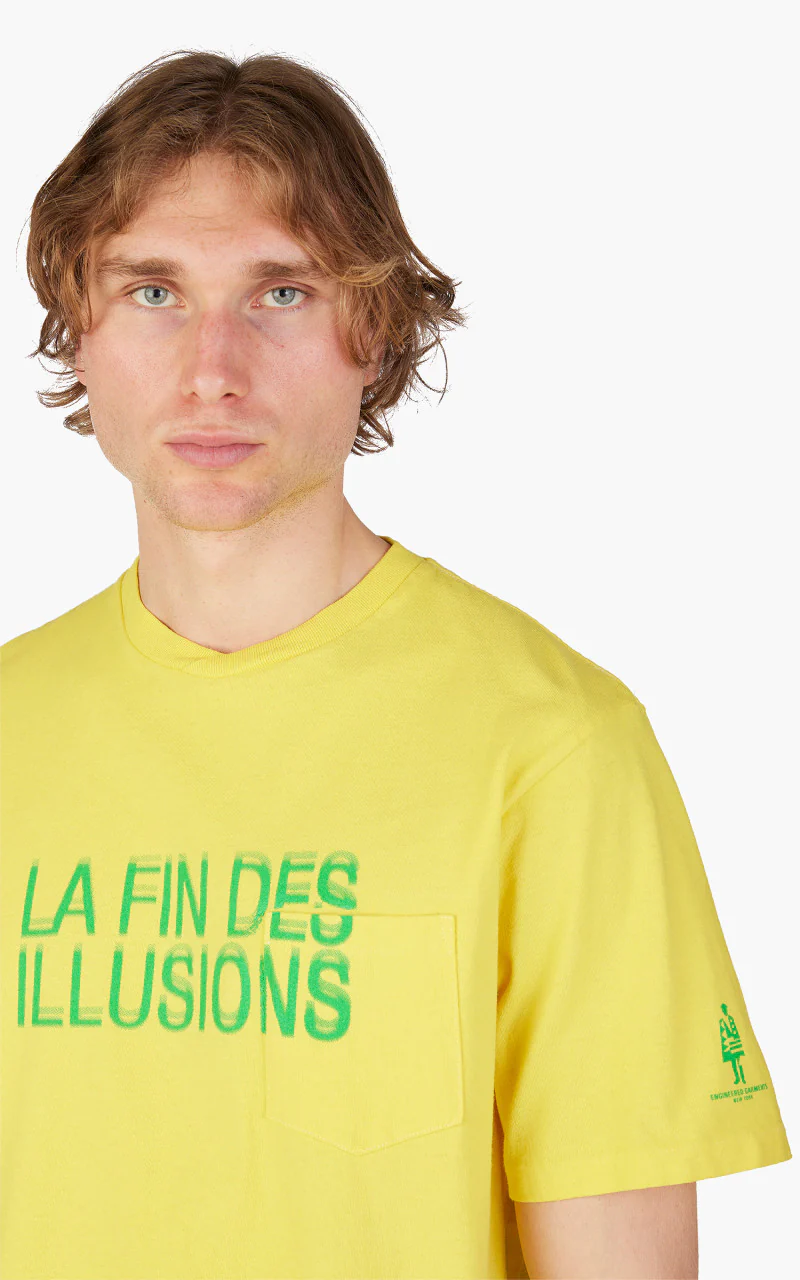 Engineered Garments Printed Cross Crew Neck Pocket T-Shirt Illusion Yellow - Image 5