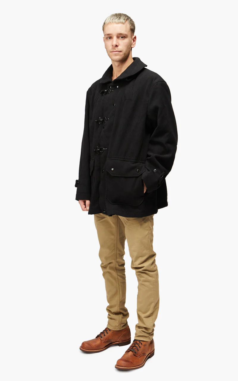 Engineered Garments Short Duffle Jacket Polyester Fake Melton Black - Image 3