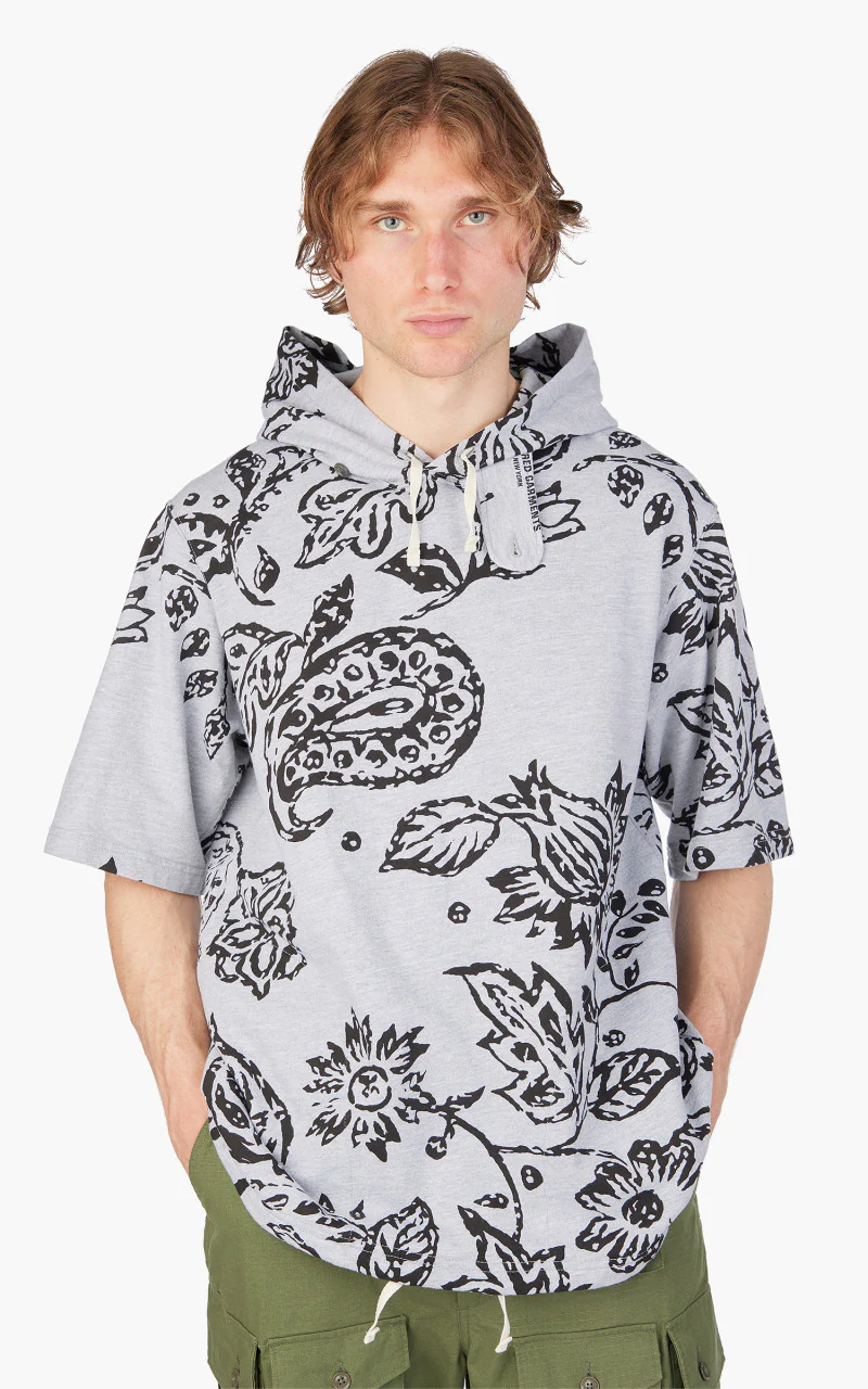 Engineered Garments Short Sleeve Hoody Heather Grey Floral - Image 4