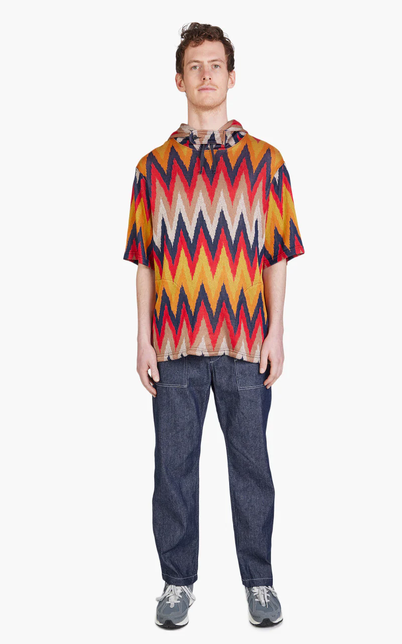 Engineered Garments Short Sleeve Hoody Ikat Knit Red/Navy - Image 2