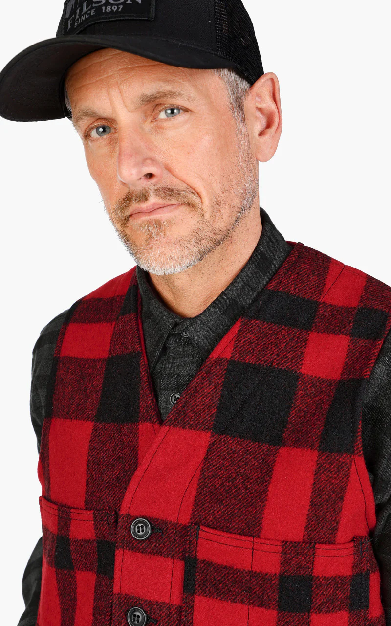 Filson Mackinaw Wool Vest Plaid Red/Black - Image 5