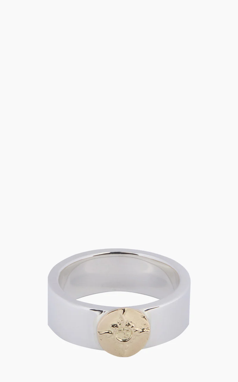 First Arrow's R-001 Flat Hammered Ring Silver With K18